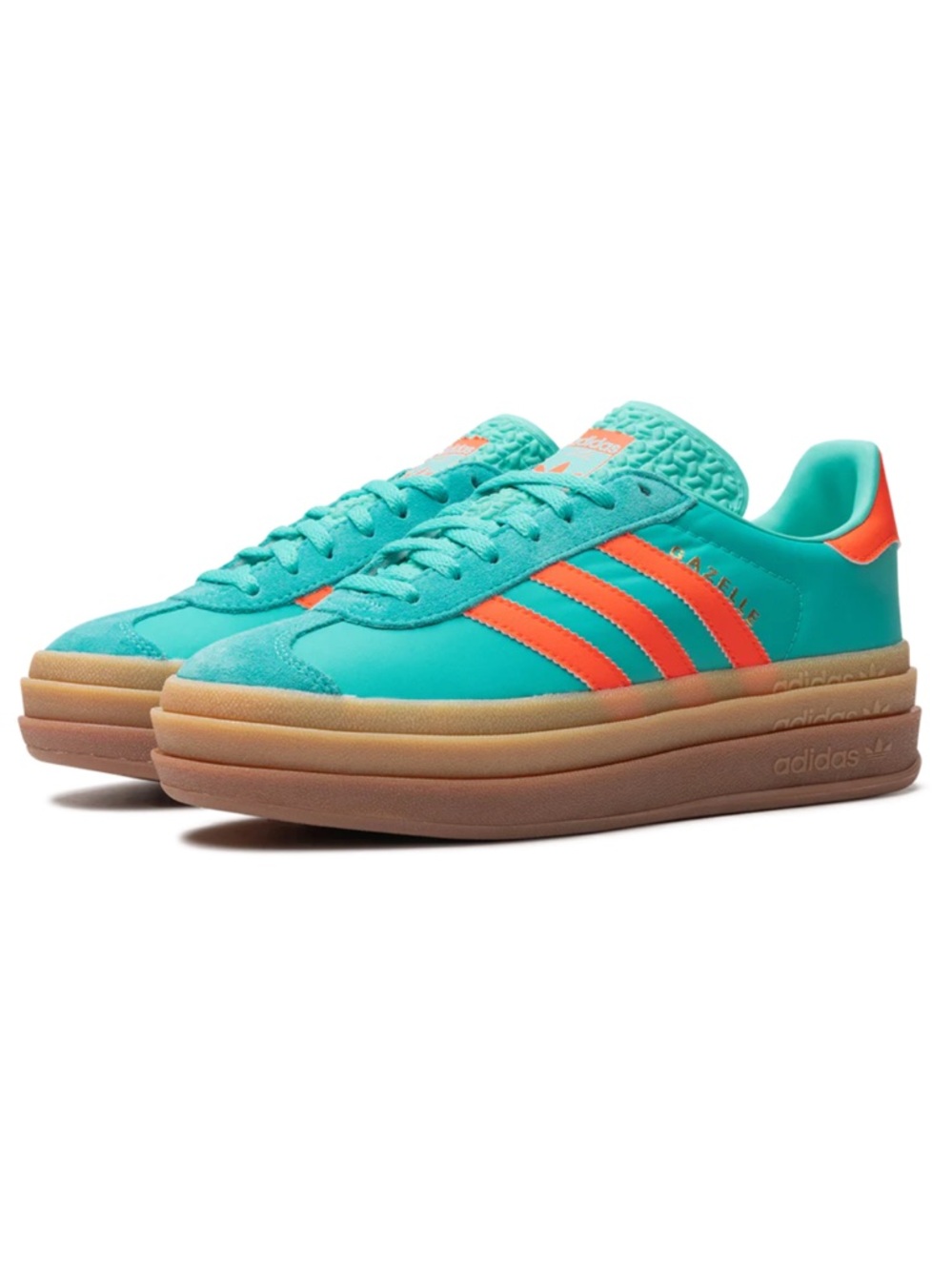 adidas Gazelle Bold "Mint Rush/Impact Orange" sneakers.